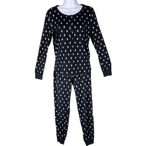 Kate Spade Womens S Navy Blue Owl Henley Jogger PJ Set Long Sleeves Button Front